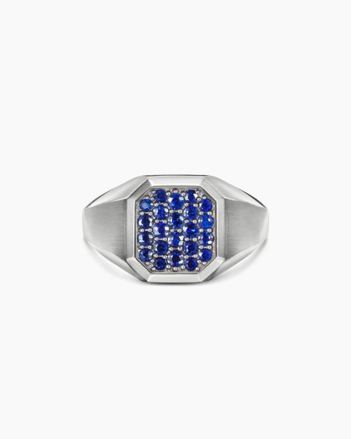 Mens Streamline® Signet Ring in Sterling Silver with Blue Sapphires, 14mm