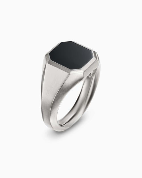 Mens Streamline Signet Ring in Sterling Silver, 14mm