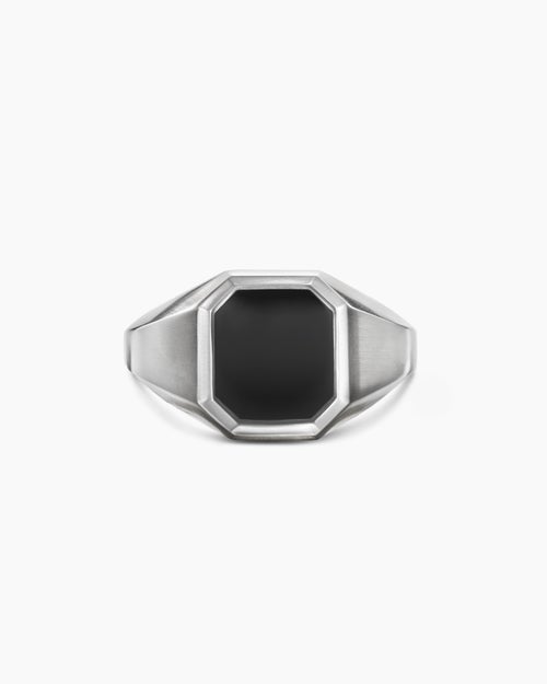 Mens Streamline Signet Ring in Sterling Silver, 14mm