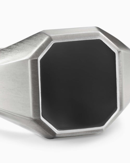 Mens Streamline® Signet Ring in Sterling Silver with Black Onyx, 14mm