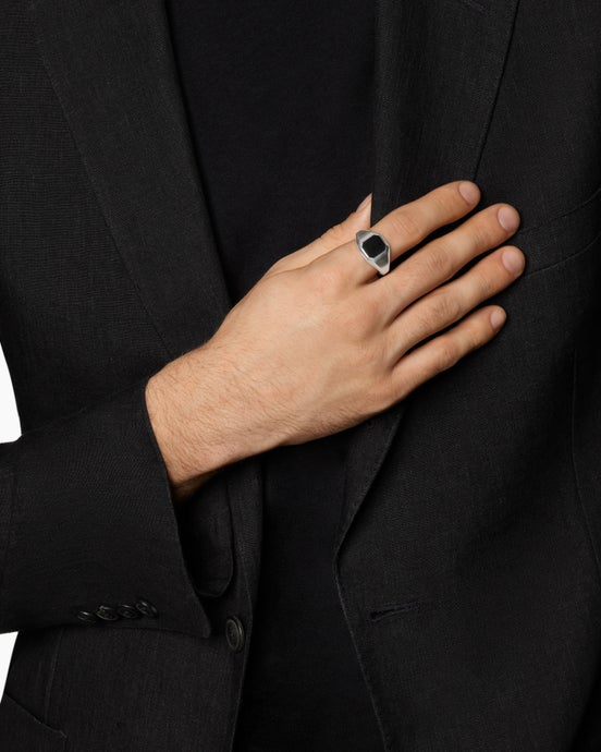 Streamline® Signet Ring in Sterling Silver with Black Onyx, 14mm