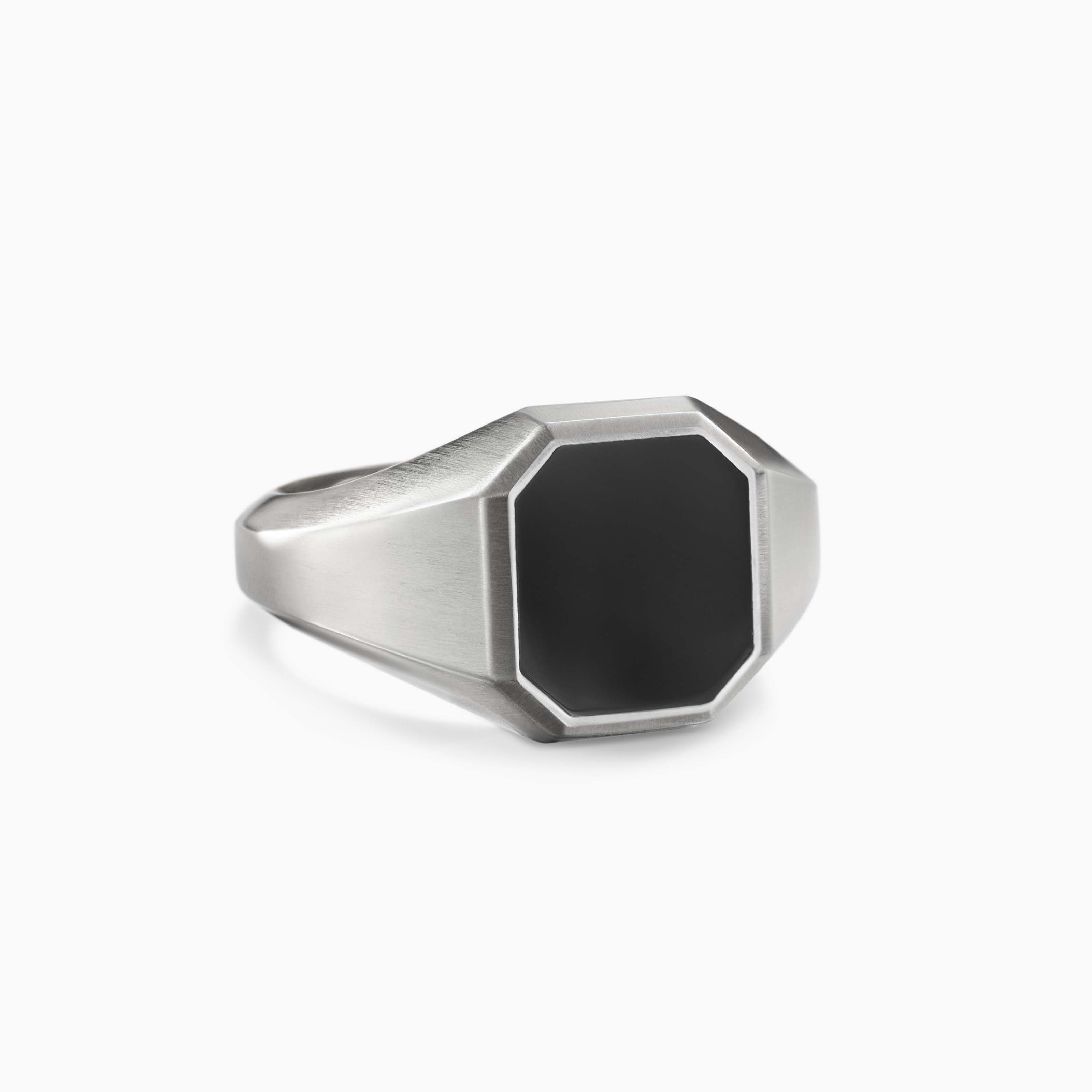 Mens Streamline Signet Ring in Sterling Silver, 14mm