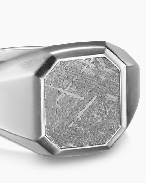 Mens Streamline® Signet Ring in Sterling Silver with Meteorite, 14mm