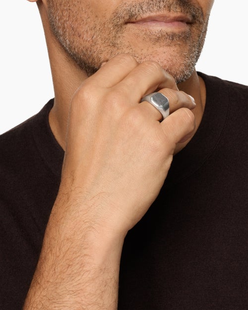 Mens Streamline Signet Ring in Sterling Silver, 14mm