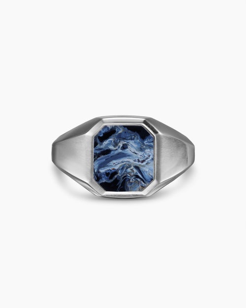 Mens Streamline® Signet Ring in Sterling Silver with Pietersite, 14mm
