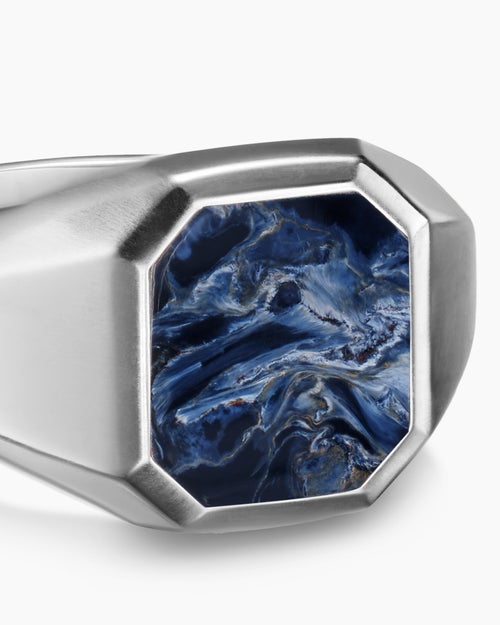Mens Streamline Signet Ring in Sterling Silver, 14mm