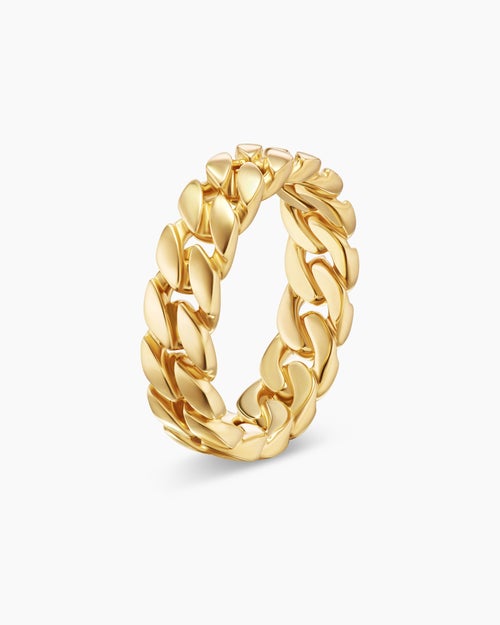 Mens Curb Chain Band Ring in 18K Yellow Gold, 6mm