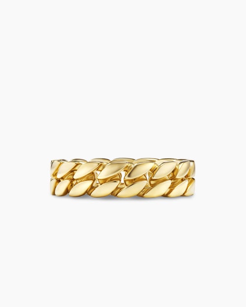 Mens Curb Chain Band Ring in 18K Yellow Gold, 6mm