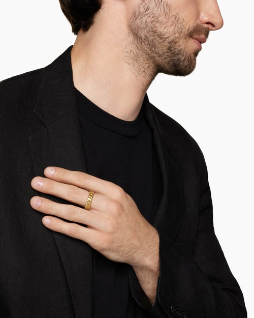 Mens Curb Chain Band Ring in 18K Yellow Gold, 6mm