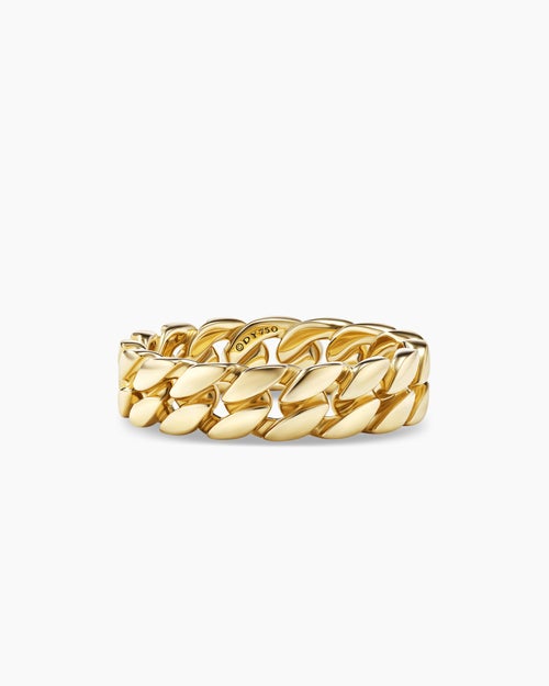 Mens Curb Chain Band Ring in 18K Yellow Gold, 6mm