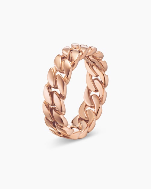 Mens Curb Chain Band Ring in 18K Rose Gold, 6mm