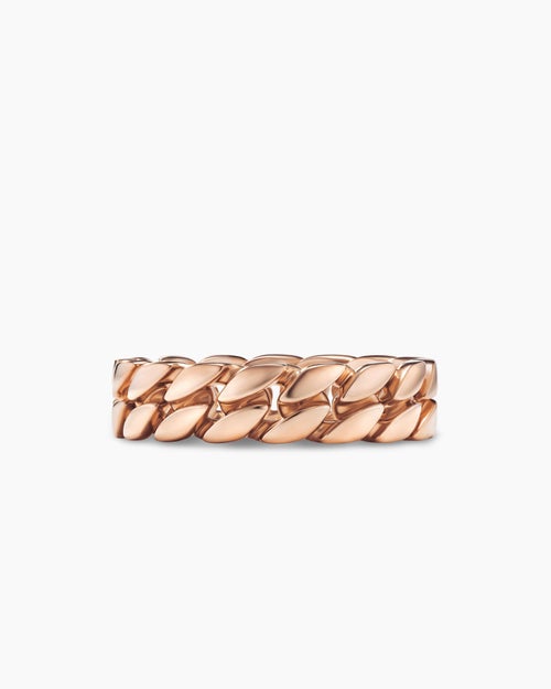 Mens Curb Chain Band Ring in 18K Rose Gold, 6mm