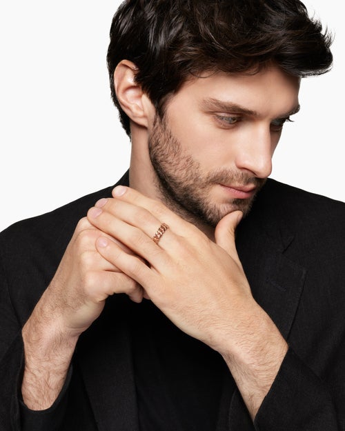 Mens Curb Chain Band Ring in 18K Rose Gold, 6mm