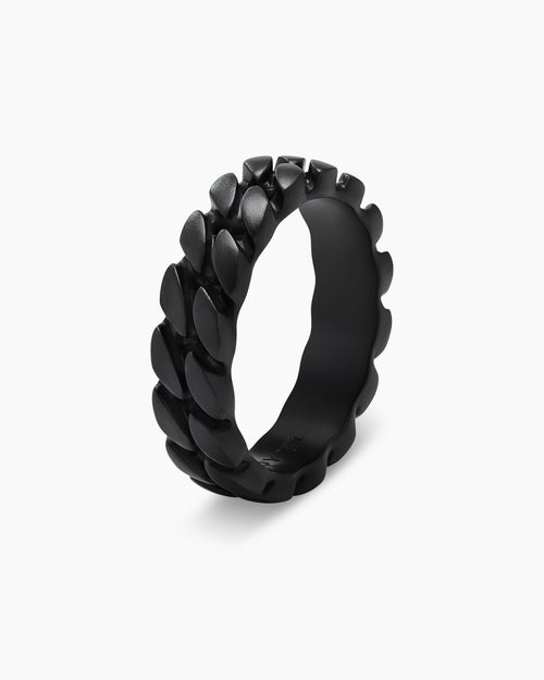 Mens Curb Chain Band Ring in Black Titanium, 6mm
