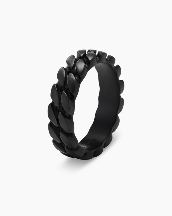 Curb Chain Band Ring in Black Titanium, 6mm