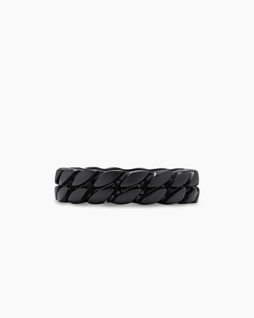 Mens Curb Chain Band Ring in Black Titanium, 6mm