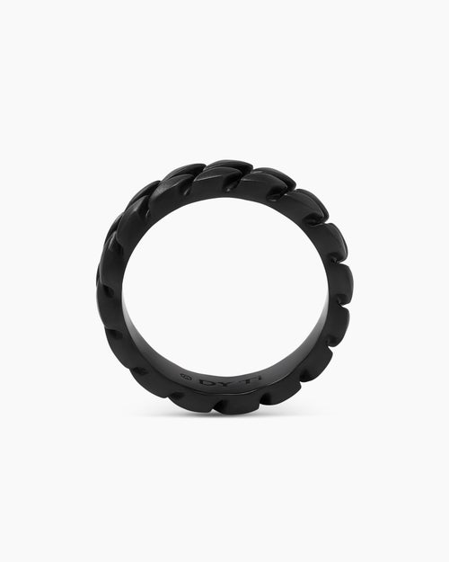 Mens Curb Chain Band Ring in Black Titanium, 6mm