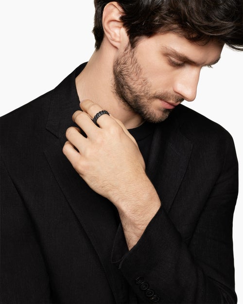 Mens Curb Chain Band Ring in Black Titanium, 6mm