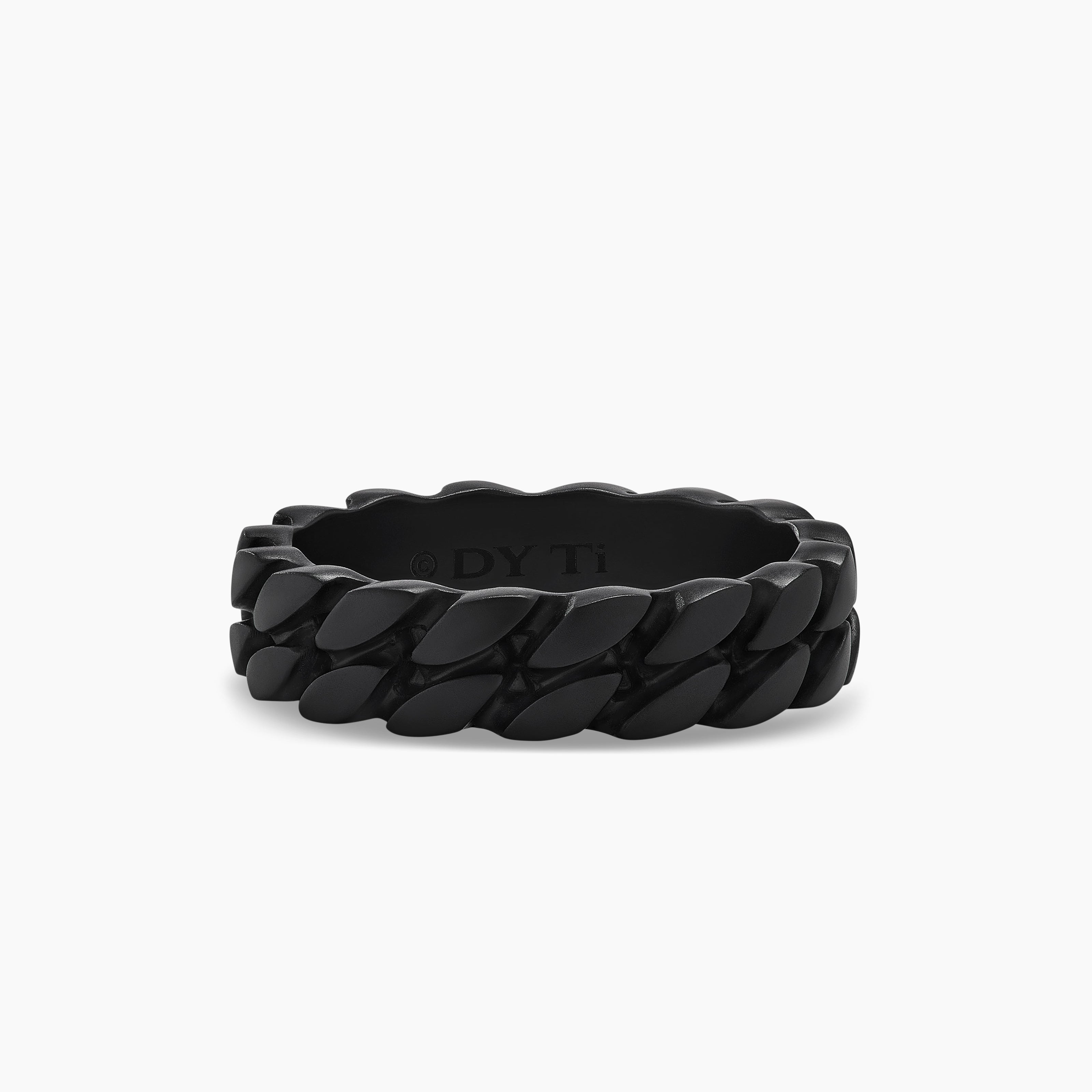 Mens Curb Chain Band Ring in Black Titanium, 6mm