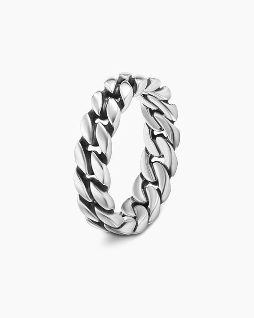Mens Curb Chain Band Ring in Sterling Silver, 6mm