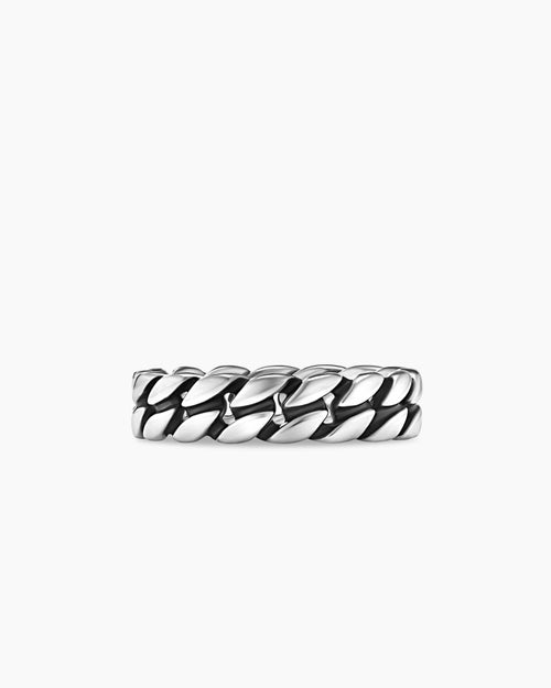 Mens Curb Chain Band Ring in Sterling Silver, 6mm
