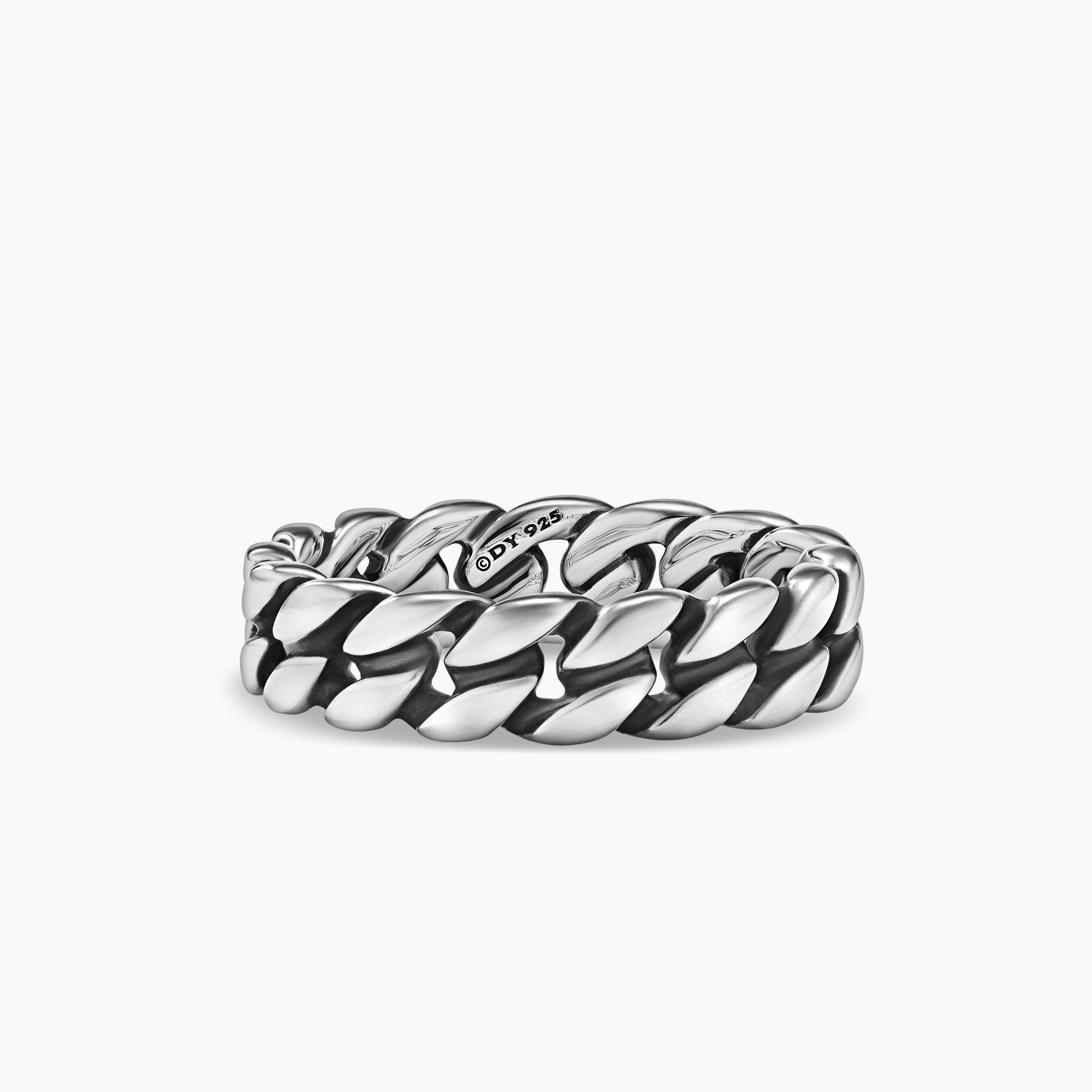 Mens Curb Chain Band Ring in Sterling Silver, 6mm