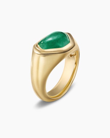 Shipwreck Signet Ring in 18K Yellow Gold with Emerald, 14.5mm