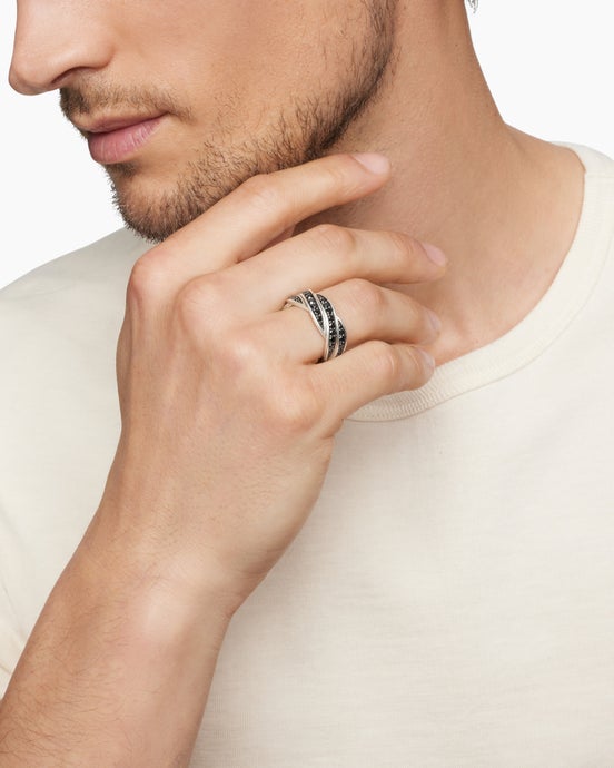 DY Helios™ Band Ring in Sterling Silver with Black Diamonds, 9mm