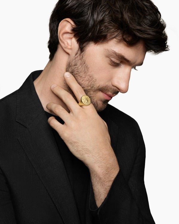 Bague chevalière loup Petrvs en or jaune 18 carats, 21,5 mm