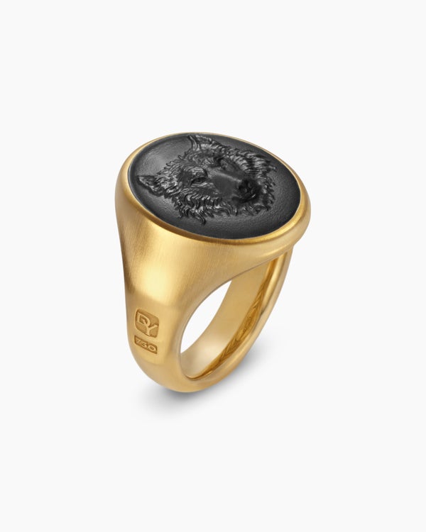 Petrvs Wolf Signet Ring in 18K Yellow Gold, 21.5mm