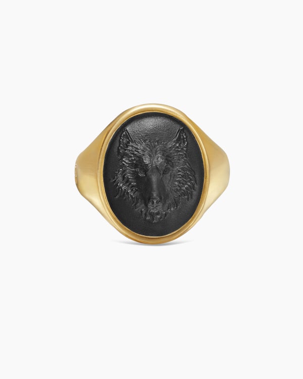 Petrvs Wolf Signet Ring in 18K Yellow Gold, 21.5mm