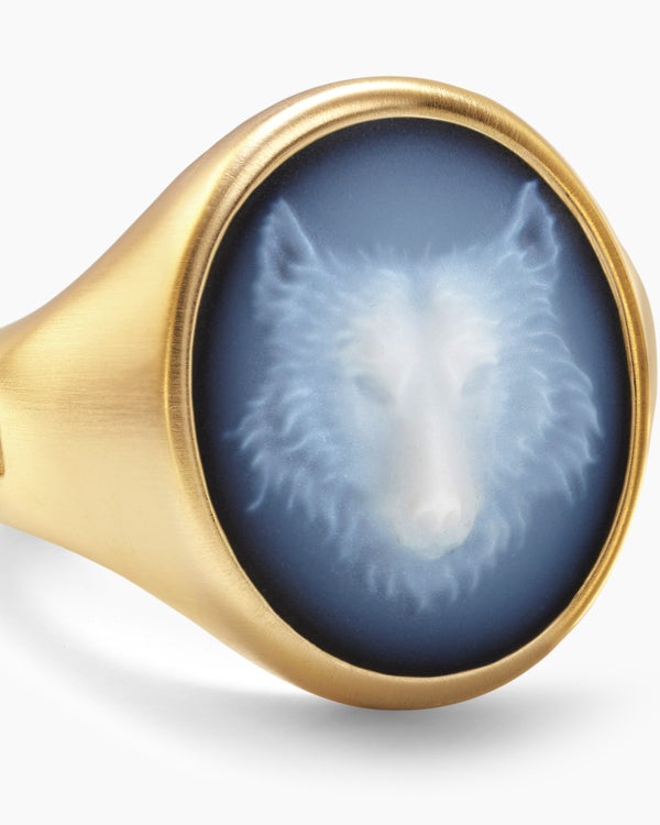 Bague chevalière loup Petrvs en or jaune 18 carats, 21,5 mm