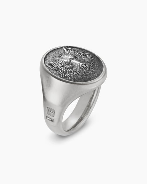 Mens Petrvs® Wolf Signet Ring in Sterling Silver, 21.5mm