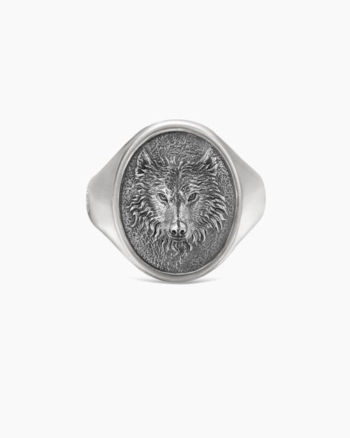 Mens Petrvs® Wolf Signet Ring in Sterling Silver, 21.5mm
