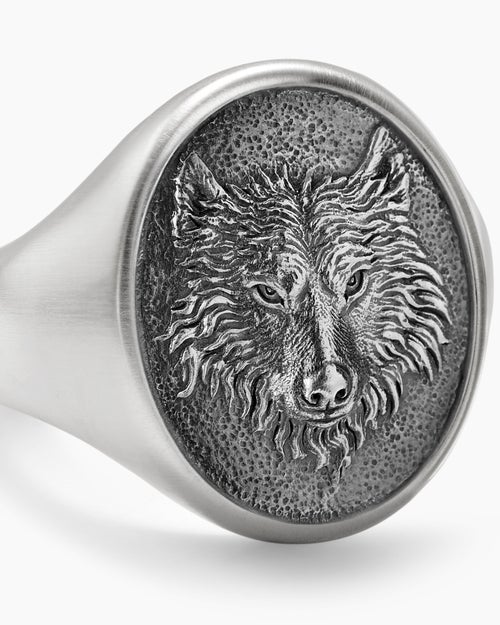 Mens Petrvs® Wolf Signet Ring in Sterling Silver, 21.5mm