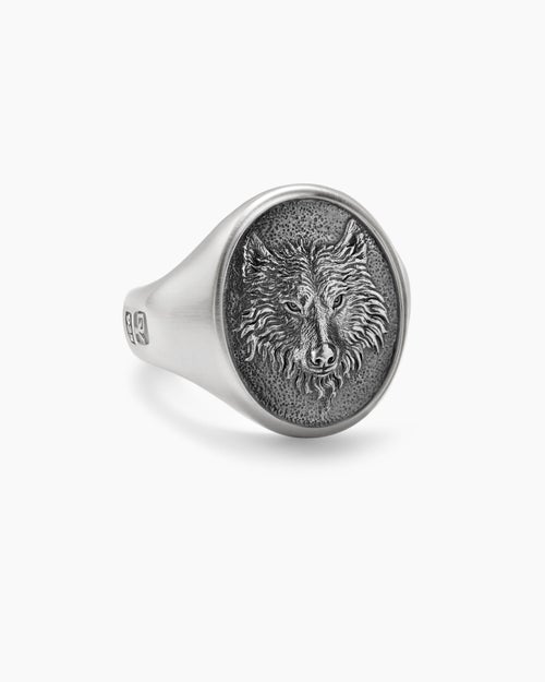 Mens Petrvs Wolf Signet Ring in Sterling Silver, 21.5mm