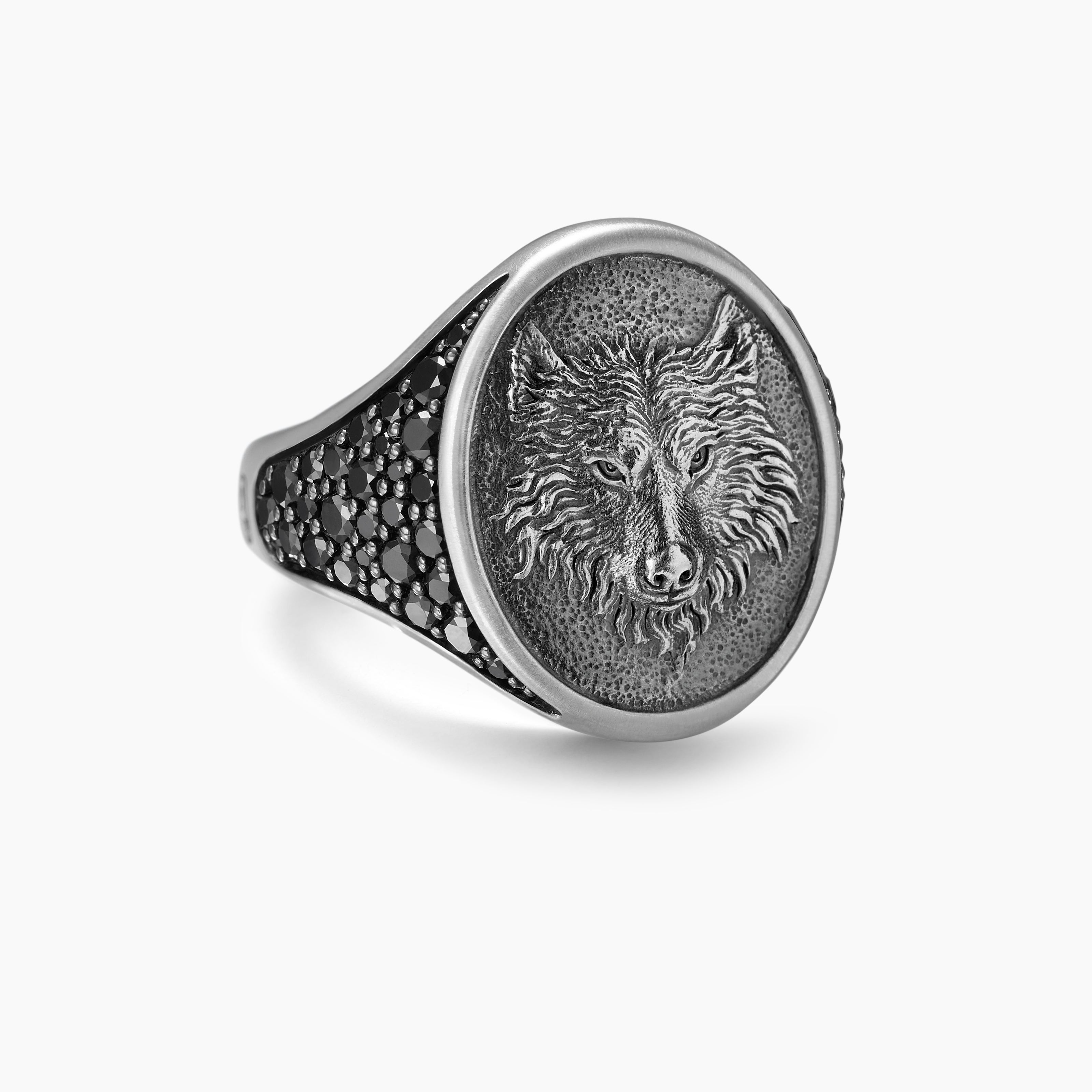 Mens Petrvs Wolf Signet Ring in Sterling Silver, 21.5mm