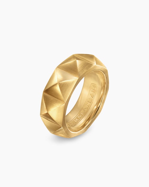 Mens Pyramid Band Ring in 18K Yellow Gold, 8mm