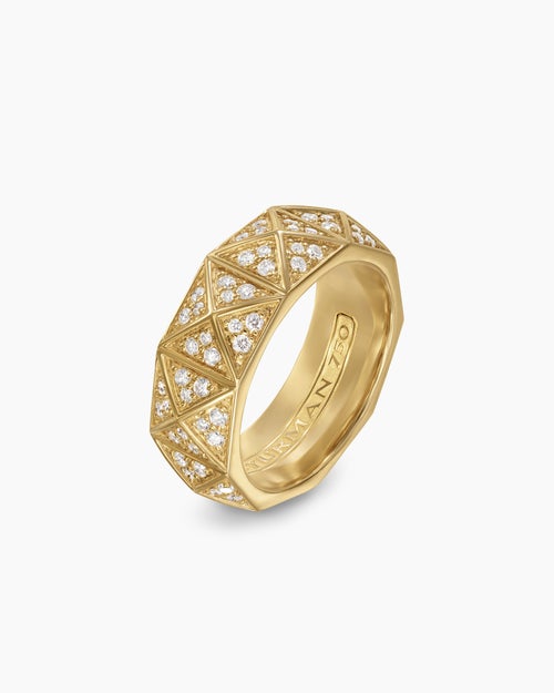 Mens Pyramid Band Ring in 18ct Yellow Gold, 8mm