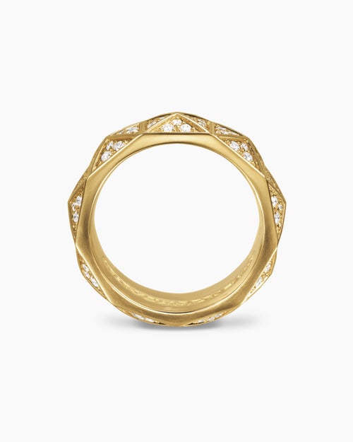 Mens Pyramid Band Ring in 18K Yellow Gold, 8mm