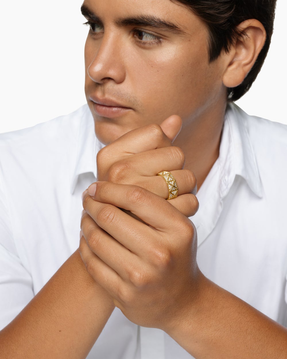Mens Pyramid Band Ring in 18ct Yellow Gold, 8mm