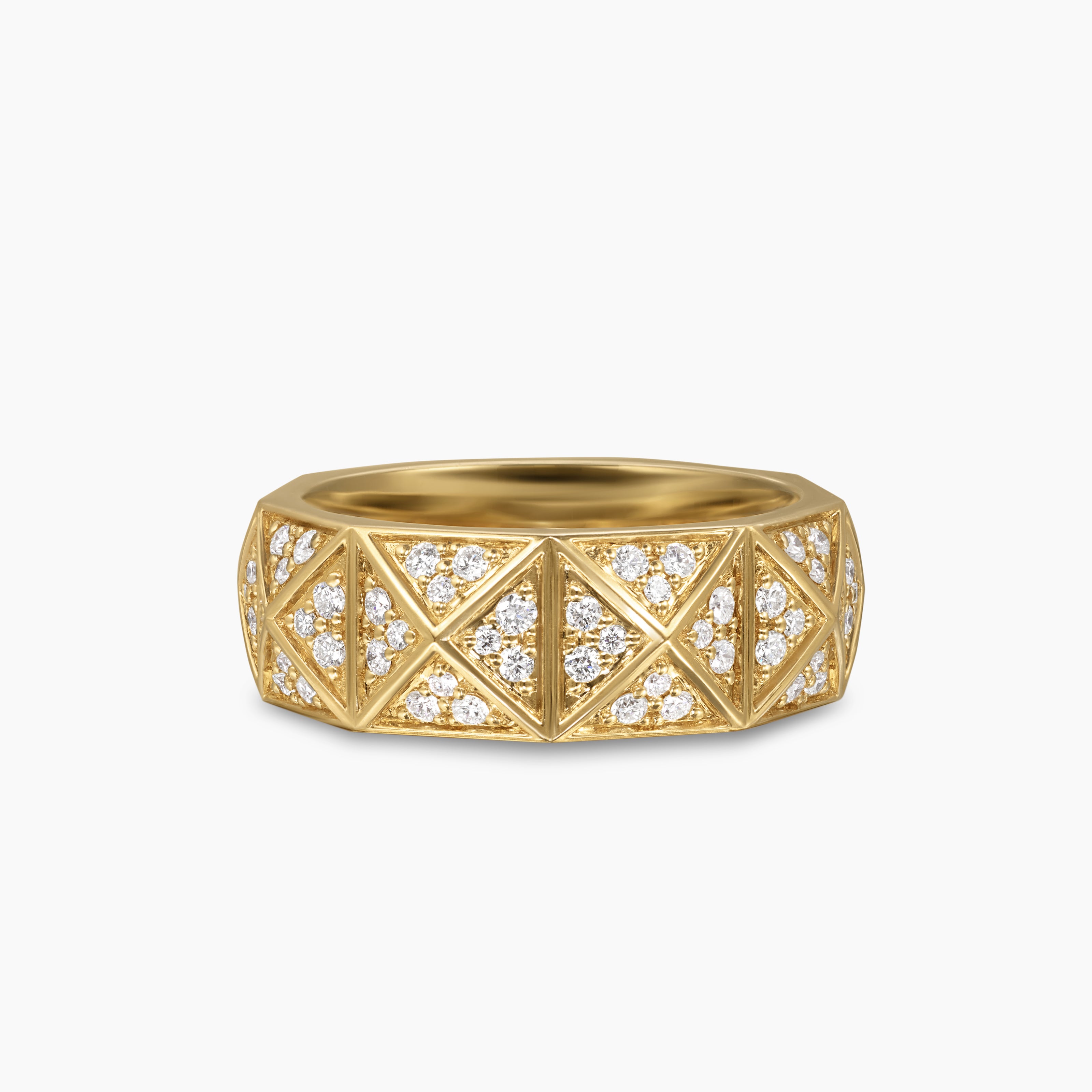 Mens Pyramid Band Ring in 18K Yellow Gold, 8mm