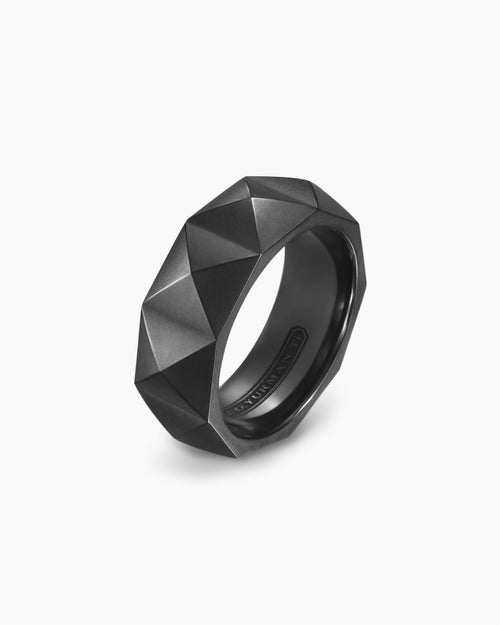 Mens Pyramid Band Ring in Black Titanium, 8mm