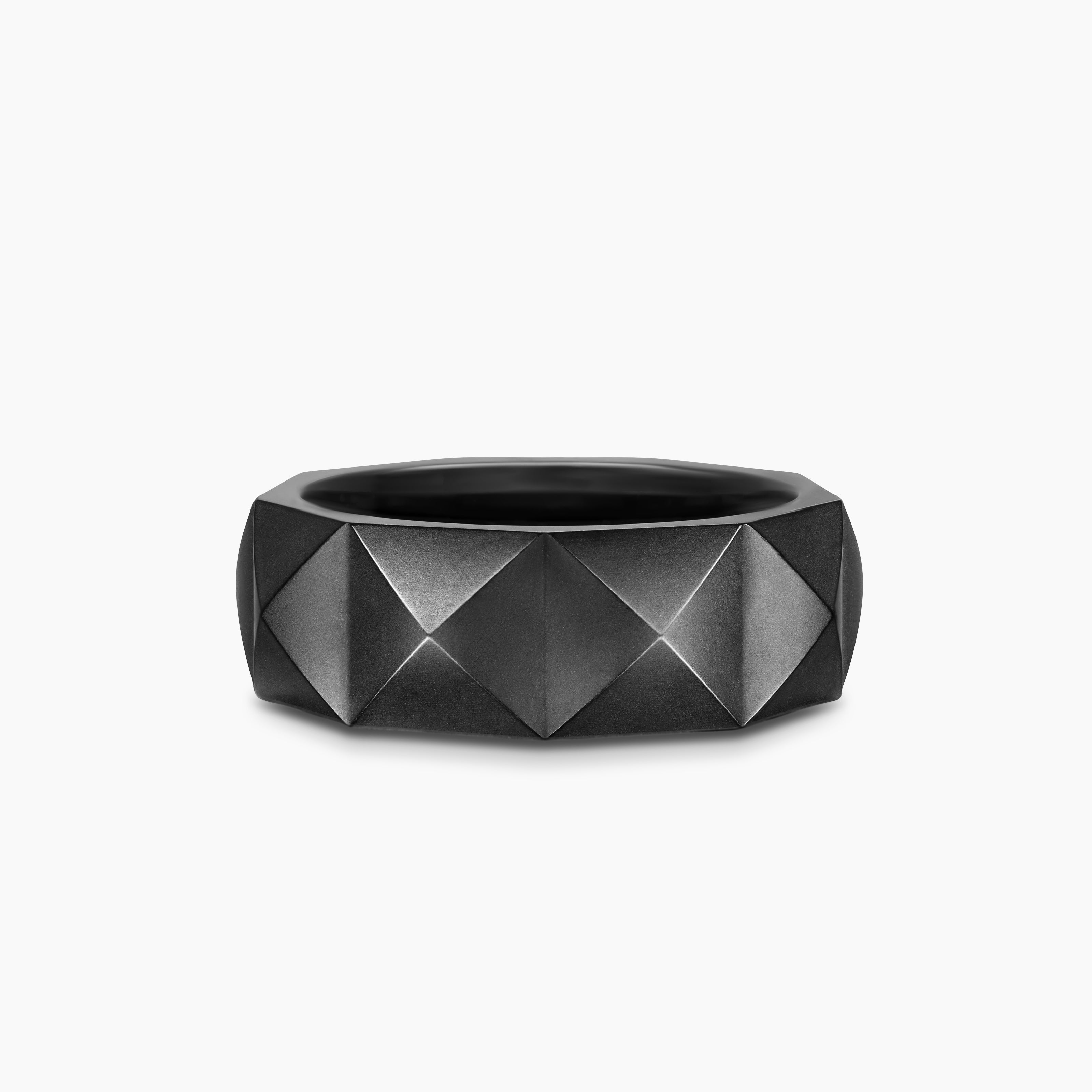 Mens Pyramid Band Ring in Black Titanium, 8mm