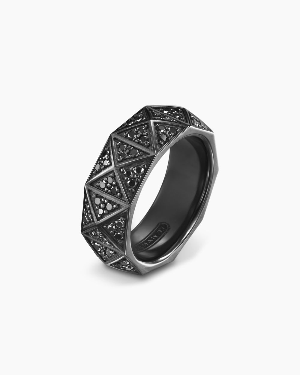 Mens Pyramid Band Ring in Black Titanium, 8mm