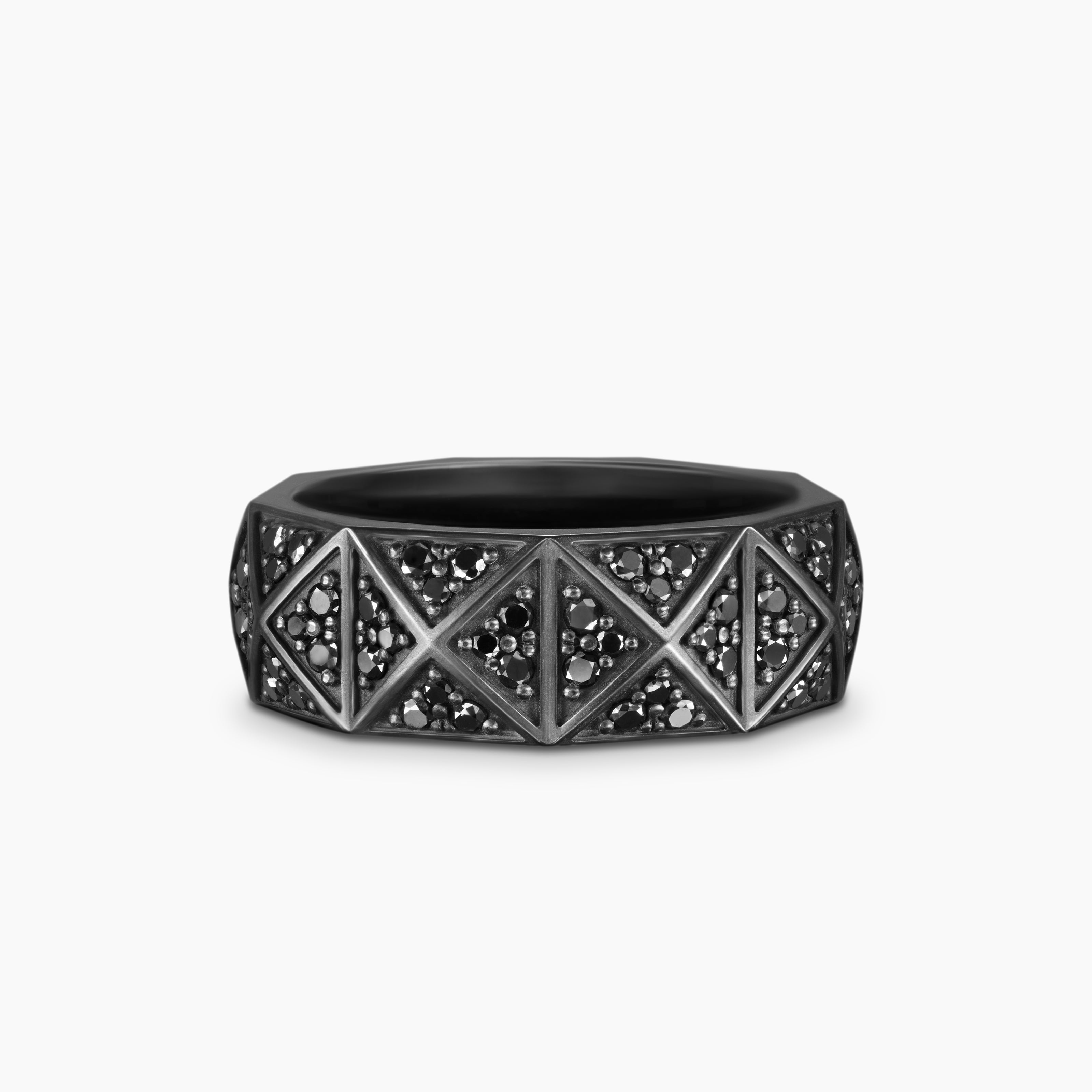Mens Pyramid Band Ring in Black Titanium, 8mm