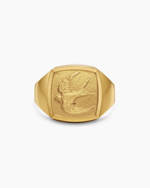 Mens Waves Bird Pinky Ring in 18K Yellow Gold, 14mm