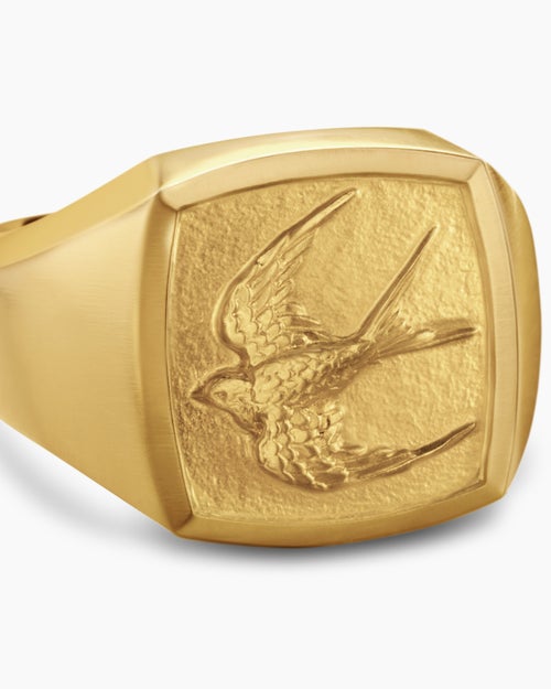 Mens Waves Bird Pinky Ring in 18K Yellow Gold, 14mm
