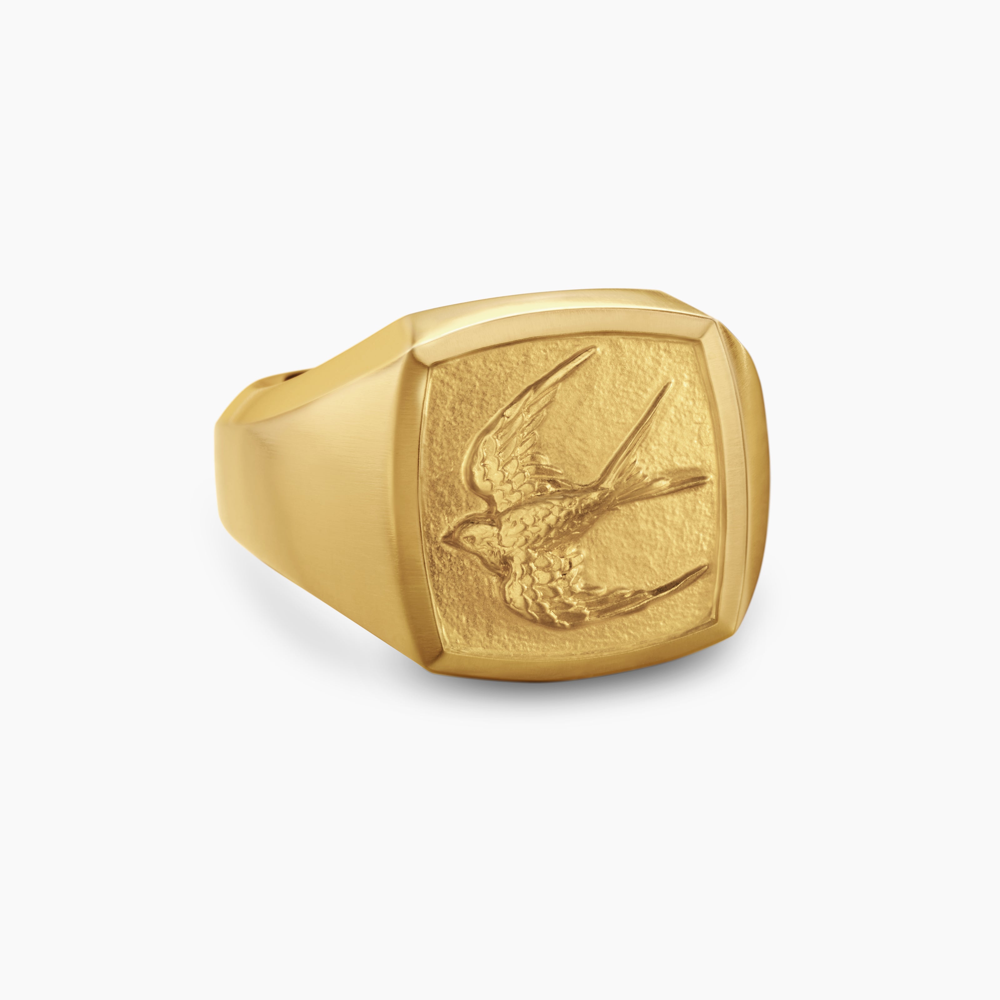 Mens Waves Bird Pinky Ring in 18K Yellow Gold, 14mm