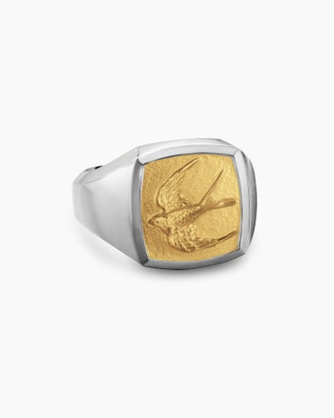 Waves Bird Pinky Ring in Sterling Silver with 18K Yellow Gold, 14mm